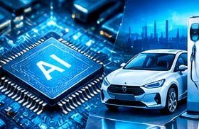 AI chip and an electric car at a charging station